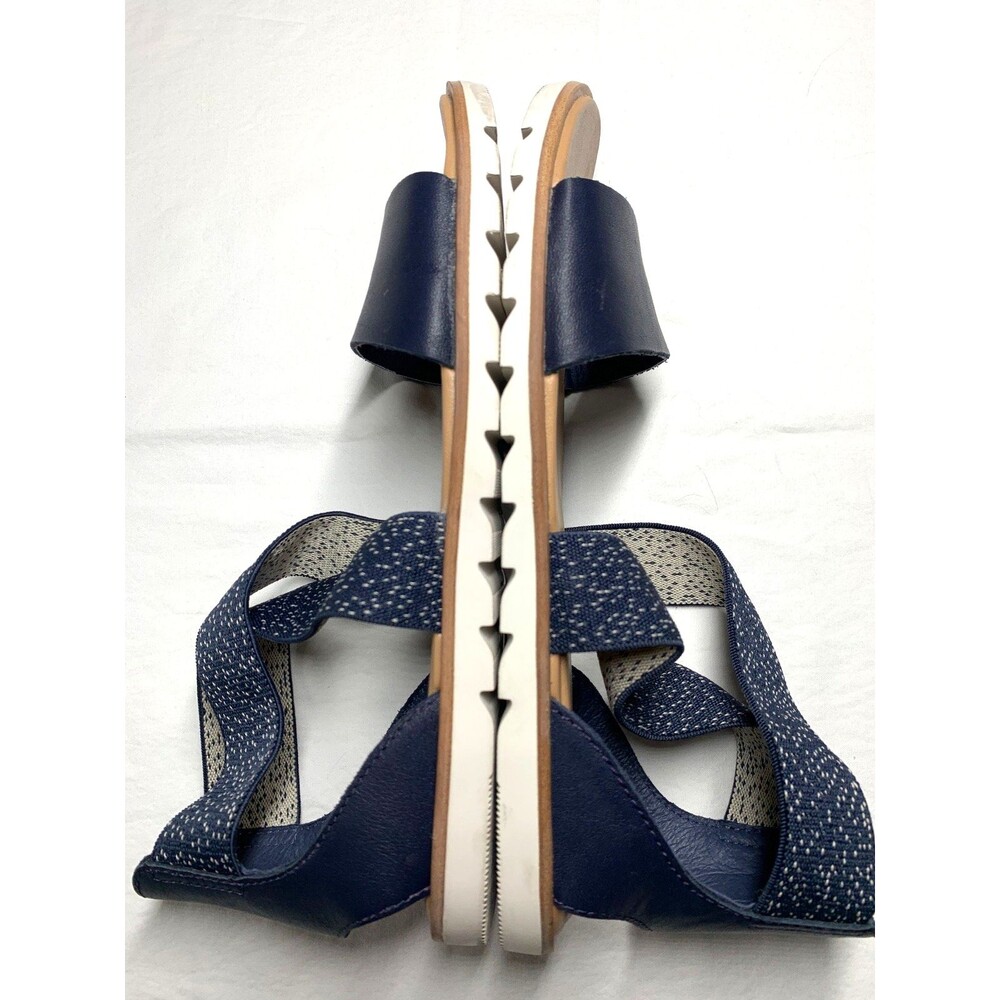Sorel Ella II Sandals Womens 6 Blue White Criss Cross Leather Strap Slip On Flat - Picture 5 of 9